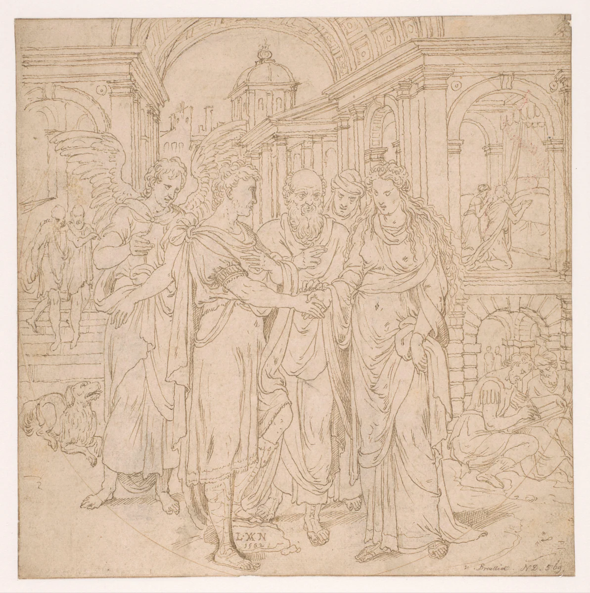 Huwelijk van Tobias en Sara by Lambert van Noort, drawing, 1562
