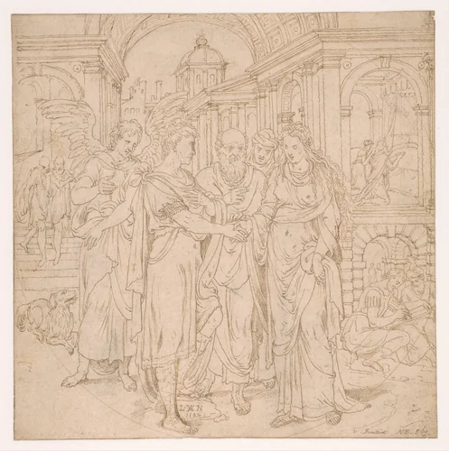 Huwelijk van Tobias en Sara by Lambert van Noort, drawing, 1562