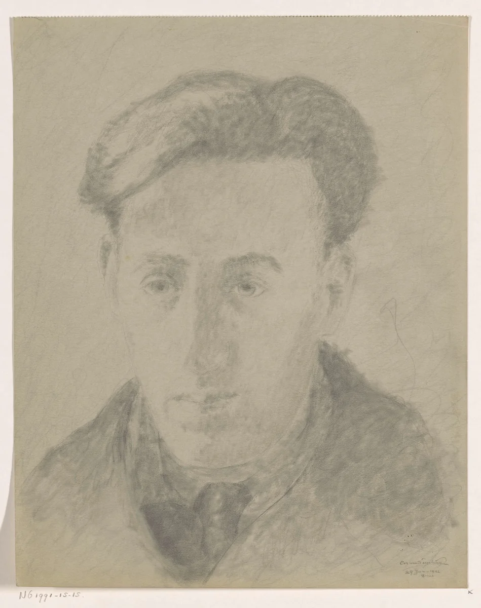 Zelfportret en face: B-1-1, 29 januari by Cor van Teeseling, drawing, 1942