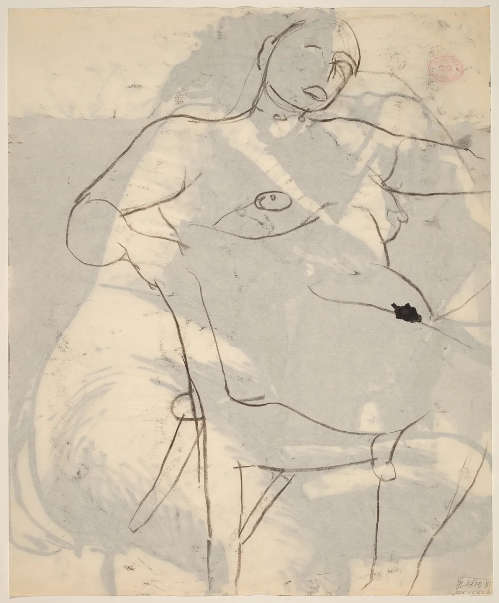 Untitled [female nude leaning back in chair and facing right [verso] by Richard Diebenkorn, drawing, 1955-1967