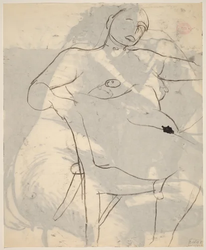 Untitled [female nude leaning back in chair and facing right [verso] by Richard Diebenkorn, drawing, 1955-1967
