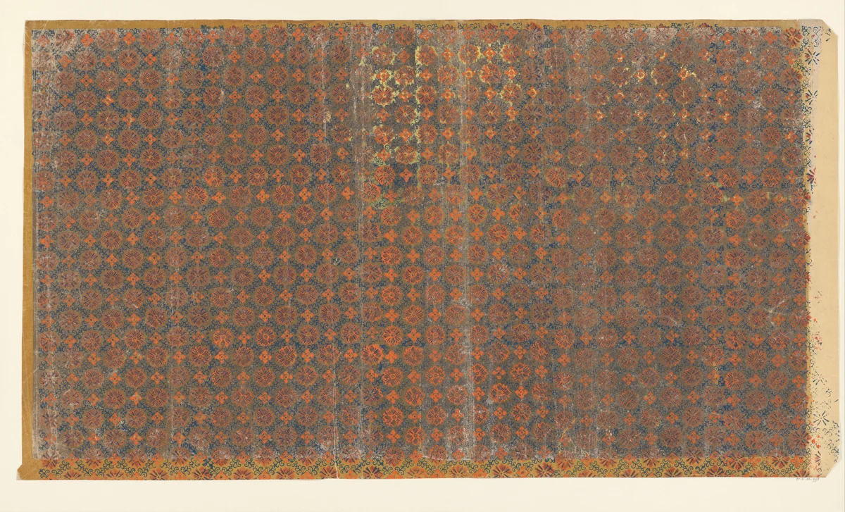 Blad met ruitenpatroon van ranken met bloem als veldvulling (één van acht identieke bladen) by anonymous, other, 1850-1950