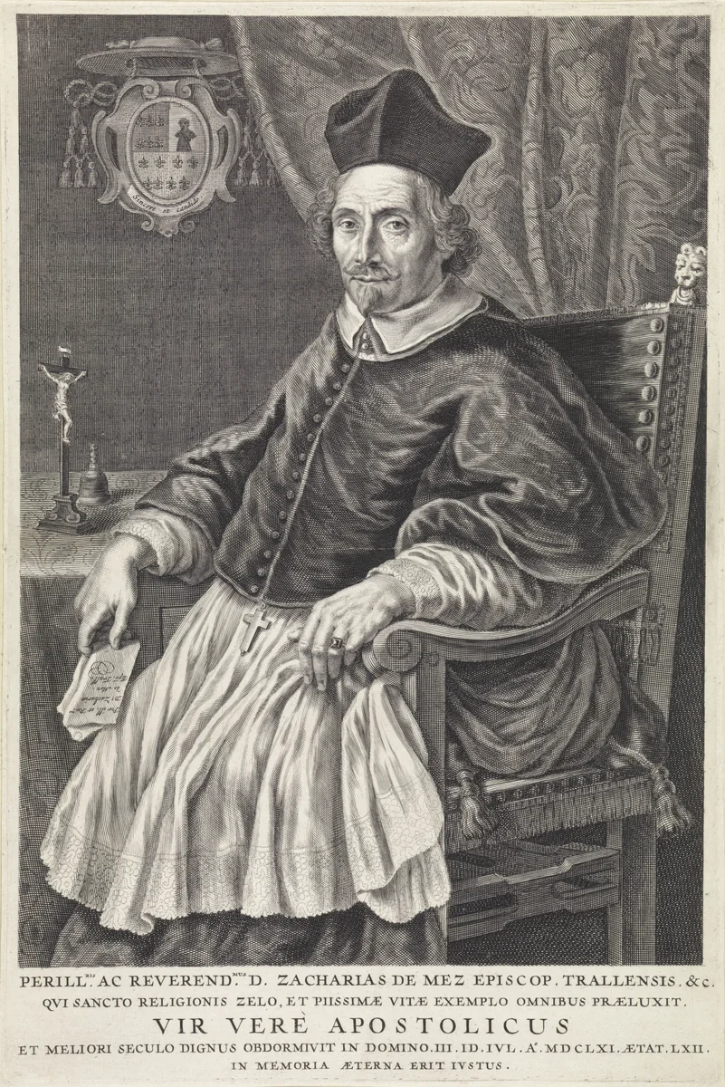 Portret van de bisschop Zacharias de Mez by Jan de Visscher, print, 1661-1692