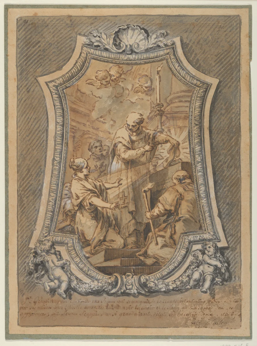 The Mass of St. Gregory by Carle Vanloo, drawing, 1715-1765