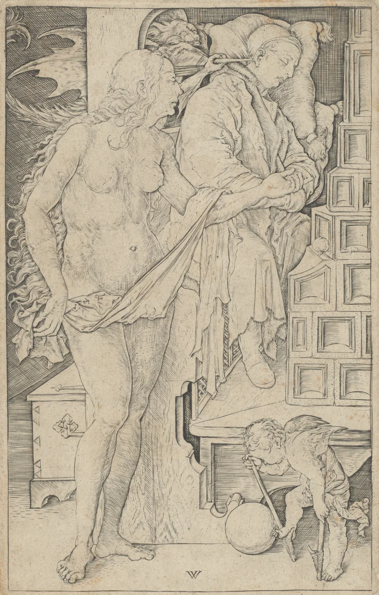 The Dream of the Doctor by Wenzel von Olmutz; Albrecht Dürer, print, 1499-1505