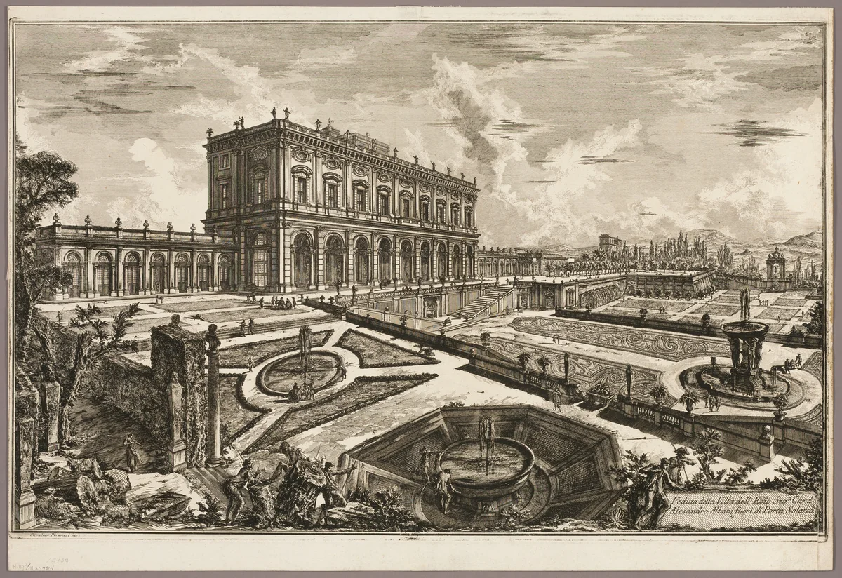 View of the Villa of His Eminence Cardinal Alessandro Albani, outside Porta Salaria, from Views of Rome by Giovanni Battista Piranesi, print, 1769