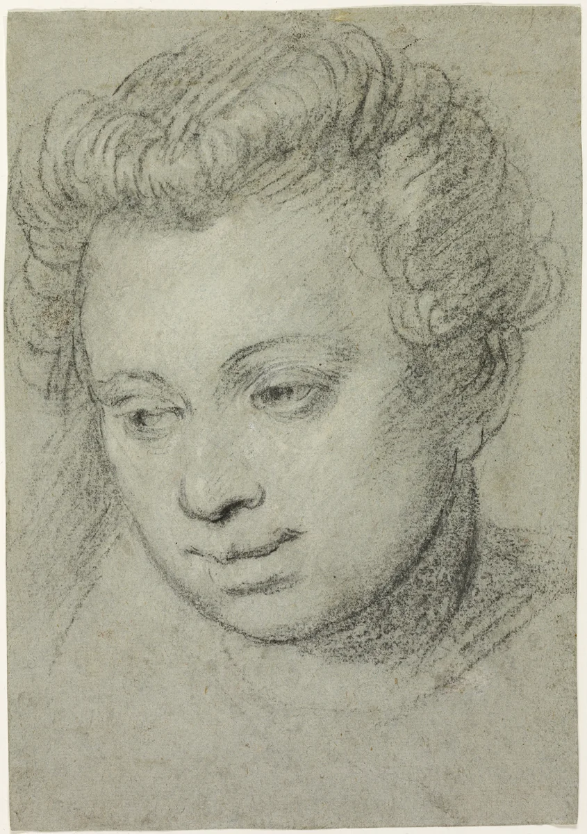 Head of a Woman by Paolo Caliari, drawing, 1573-1577