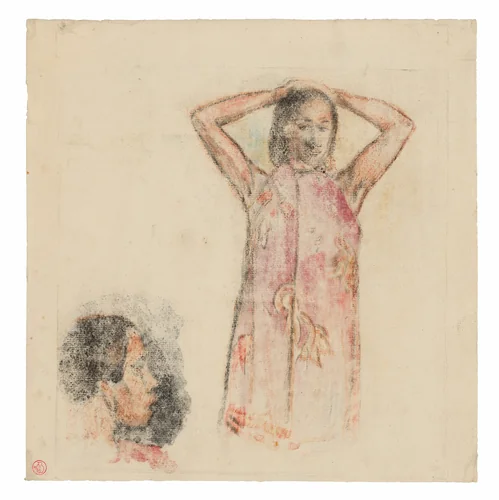Tahitian Girl in Pink Pareu by Paul Gauguin, print, 1894