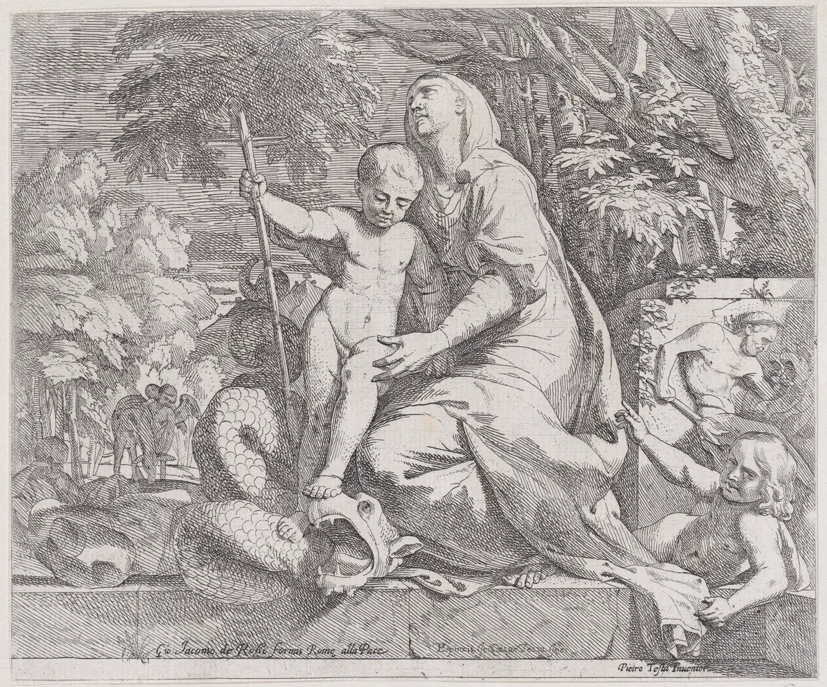 An allegory of the rest on the flight into egypt by Giovanni Cesare Testa, print, 1625-1675