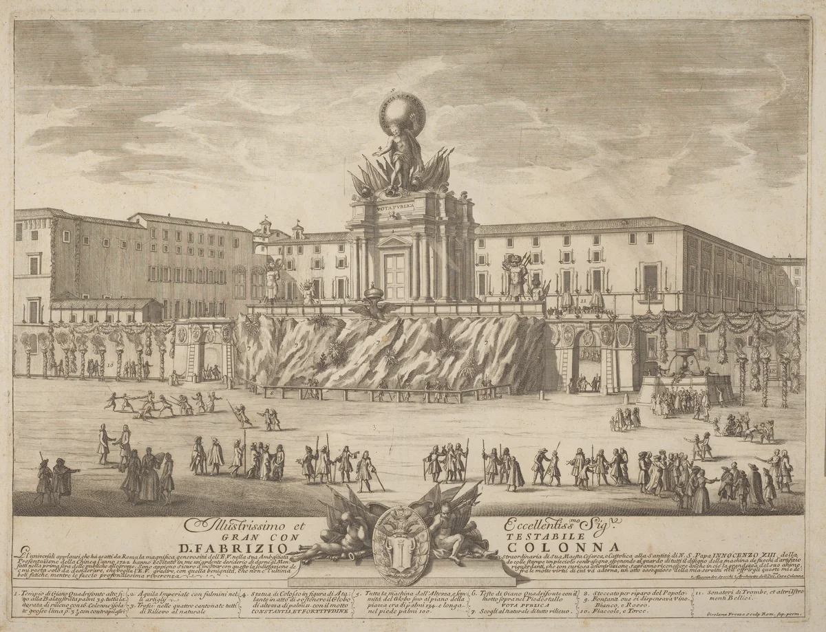 The Prima Macchina for the Chinea of 1722: The Temple of Janus by Giovanni Girolamo Frezza; Alessandro Specchi, print, 1722