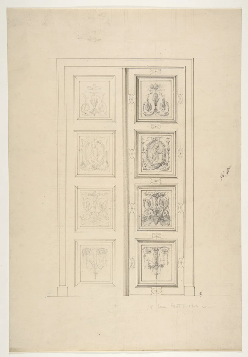 Design for double doors in a house at 18 rue Matignon by Jules-Edmond-Charles Lachaise, drawing, 1850-1900