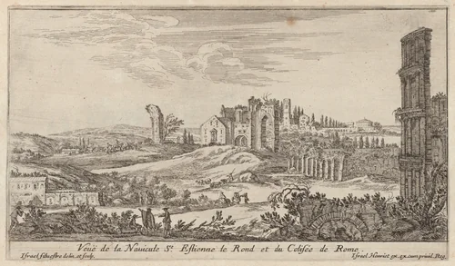 Veuë de la Navicule St. Estienne le Rond et du Colisée de Rome by Israël Silvestre, print, 1640-1660