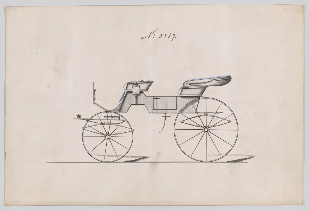 Design for 2 seat Phaeton, no. 3387 by Brewster & Co., drawing, 1878