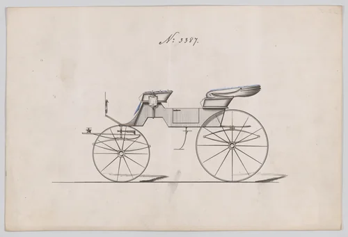 Design for 2 seat Phaeton, no. 3387 by Brewster & Co., drawing, 1878