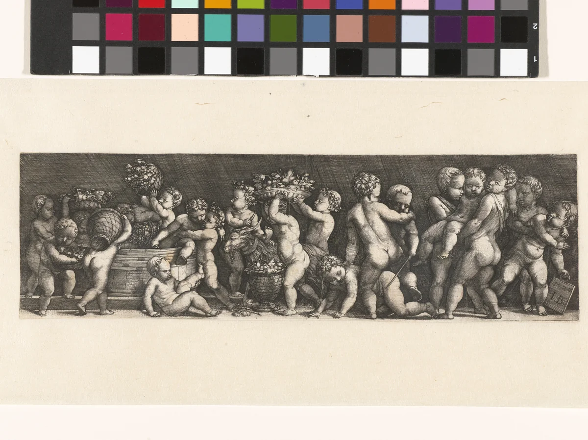 Wijnoogstende kinderen by Unknown, print, 1529