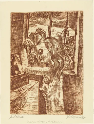 Woman in the morning: Combing (Frau am Morgen: Das Kämmen) by Conrad Felixmüller, print, 1920