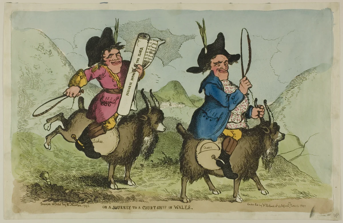 On a Journey to a Courtship in Wales by Richard Newton, print, 1795