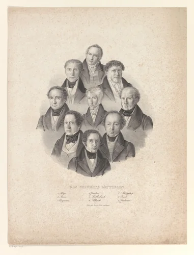Portretten van negen geleerden uit Göttingen by anonymous, print, 1840-1860