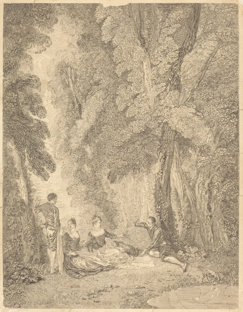La colation by Jean Moyreau; Antoine Watteau, print, 1729