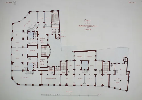 Rathskeller Neubau, Halle (Saale), Saxony-Anhalt, Germany, Mezzanine Plan by Peter J. Weber, drawing, 1882-1892