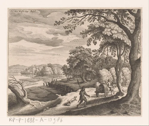 Rivierlandschap nabij Bazel by Matthäus Merian, print, 1625