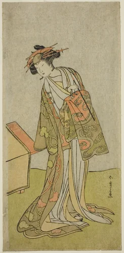 The Actor Iwai Hanshiro IV as the courtesan Agemaki in the play "Sukeroku Yukari no Hatsu-zakura," performed at the Ichimura Theater in the third month, 1776 by Katsukawa Shunsho (勝川 春章), print, 1771-1781