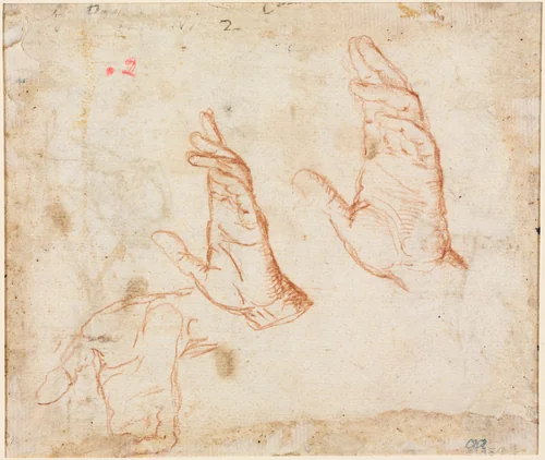 Study of Hands (verso) by Camillo Procaccini, drawing, 1585-1595
