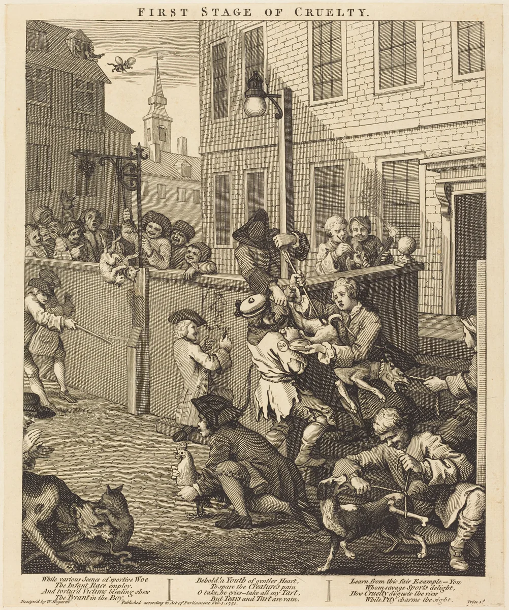 The First Stage of Cruelty by William Hogarth, print, 1751