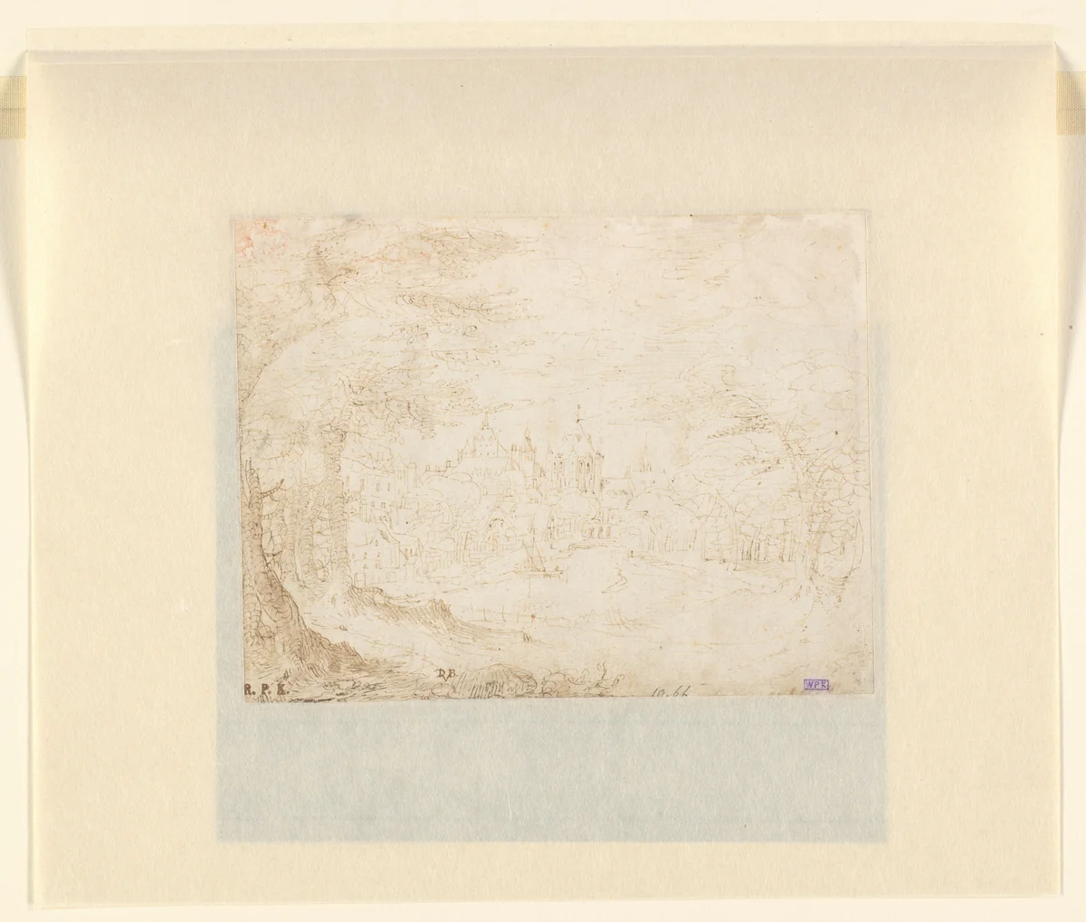 Gezicht op een stad by Coenraet van Schilperoort, drawing, 1587-1636