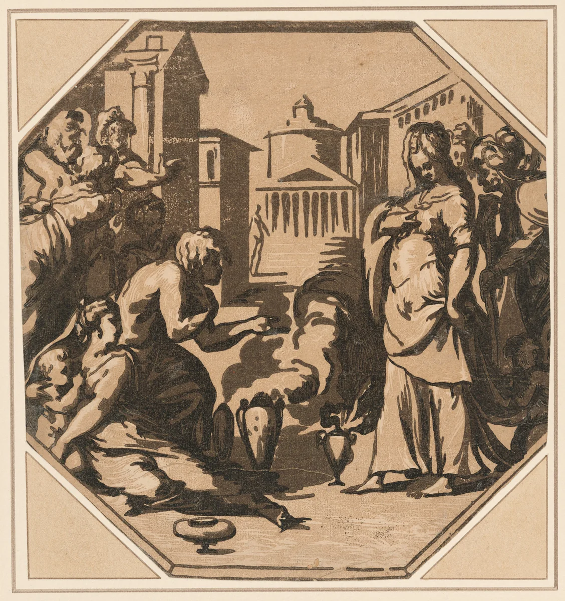 Homage to Psyche by Giuseppe Nicolo Vicentino; Francesco Salviati, print, 1534-1544