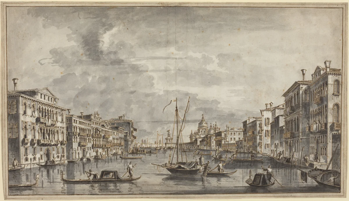 The Grand Canal Looking Toward the Salute and the Dogana by Francesco Tironi, drawing, 1770-1780