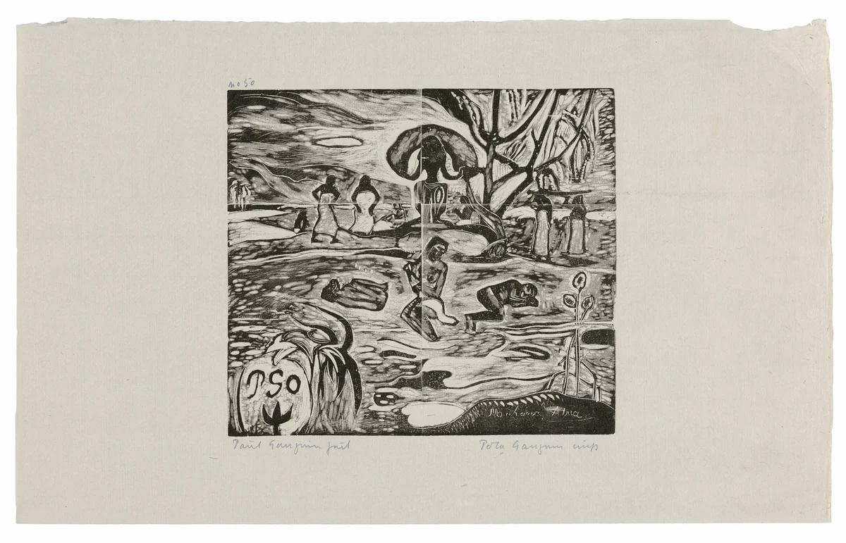 Mahana atua (Day of the God) by Paul Gauguin, print, 1894-1895