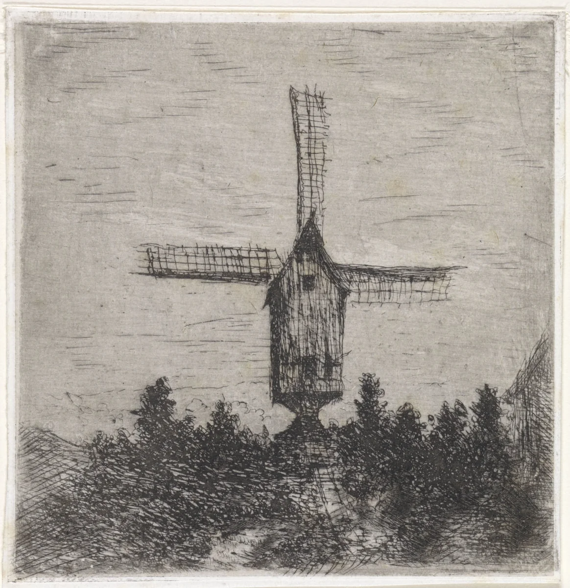 Windmolen met drie zichtbare wieken by Arnoud Schaepkens, print, 1855-1904