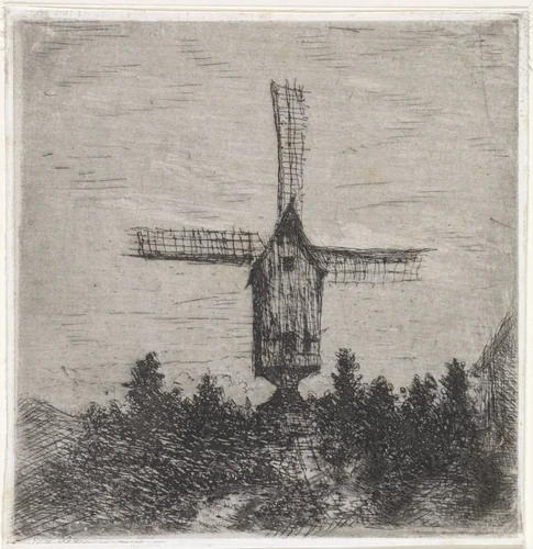 Windmolen met drie zichtbare wieken by Arnoud Schaepkens, print, 1855-1904