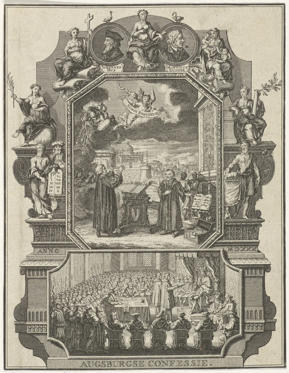 Augsburgse geloofsbelijdenis by Adolf van der Laan, print, 1694-1755
