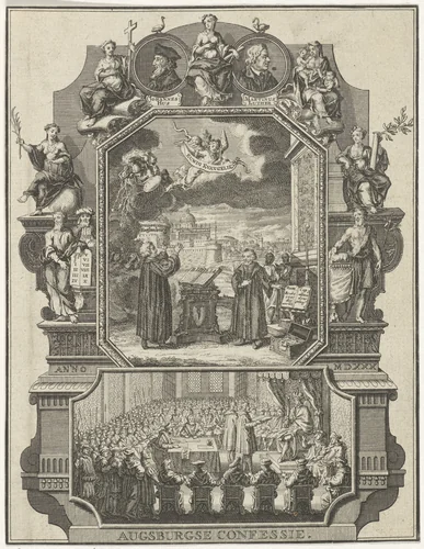 Augsburgse geloofsbelijdenis by Adolf van der Laan, print, 1694-1755