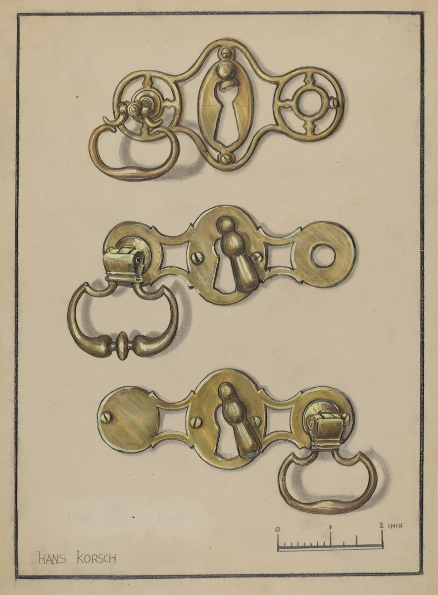 Three Door Handles by Hans Korsch, index of american design, 1936