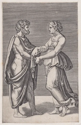 Man and Woman Holding Hands by Agostino Veneziano, print, 1516-1517