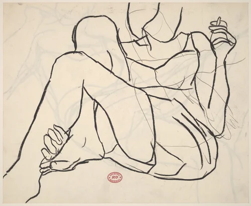Untitled [woman reclining in a dress with hand to mouth] by Richard Diebenkorn, drawing, 1955-1967