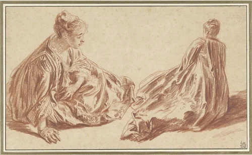 Twee studies van een zittende vrouw by Jean-Antoine Watteau, drawing, 1709-1721