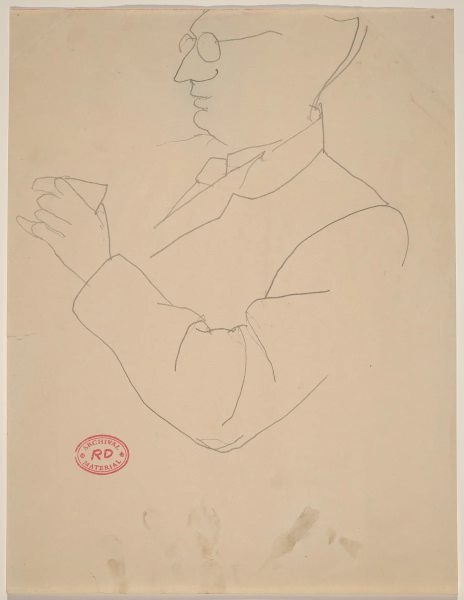 Untitled [man with glasses holding a cup] by Richard Diebenkorn, drawing, 1955-1967