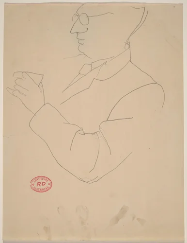 Untitled [man with glasses holding a cup] by Richard Diebenkorn, drawing, 1955-1967