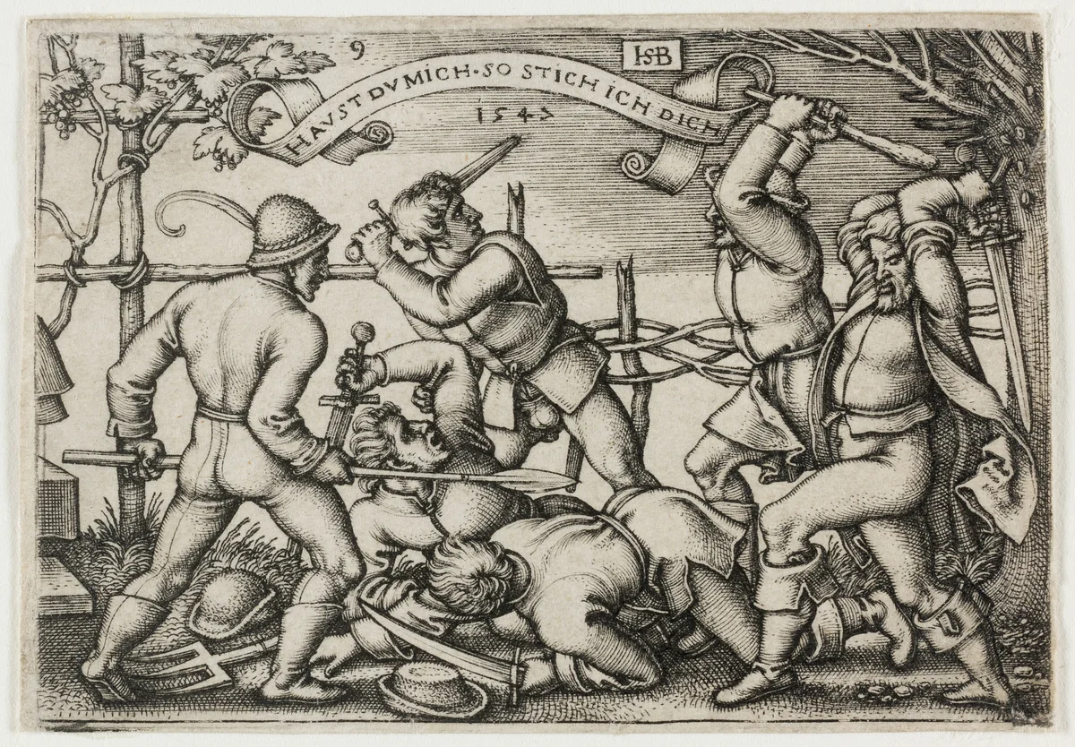 Peasants' Brawl, plate 9 from The Peasants' Feast or the Twelve Months by Sebald Beham, print, 1547