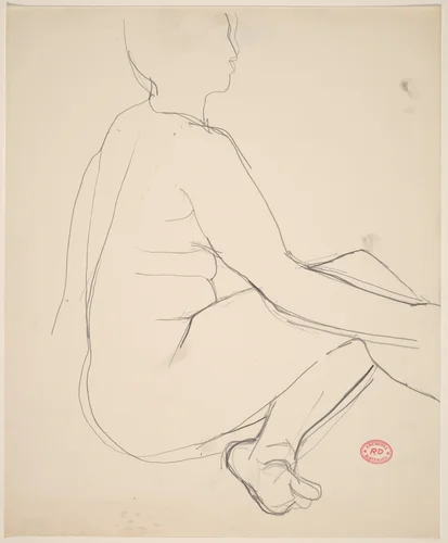 Untitled [seated female nude with left leg tucked under] by Richard Diebenkorn, drawing, 1955-1967