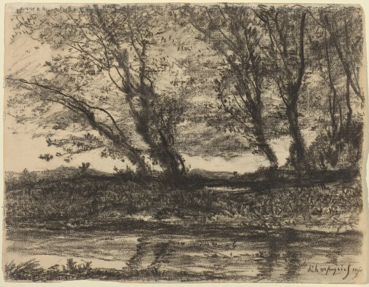Landscape by Henri Joseph Harpignies, drawing, 1911