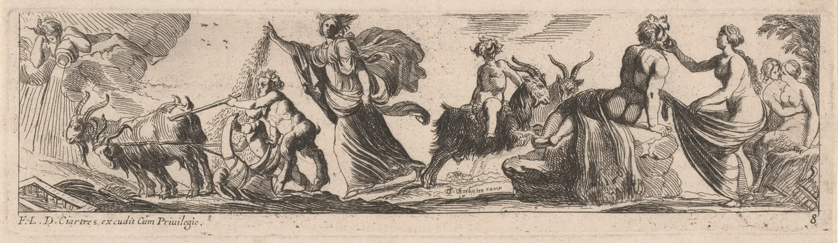 Satyr Driving a Pair of Goats by Pierre Brebiette; François Langlois, print, 1626