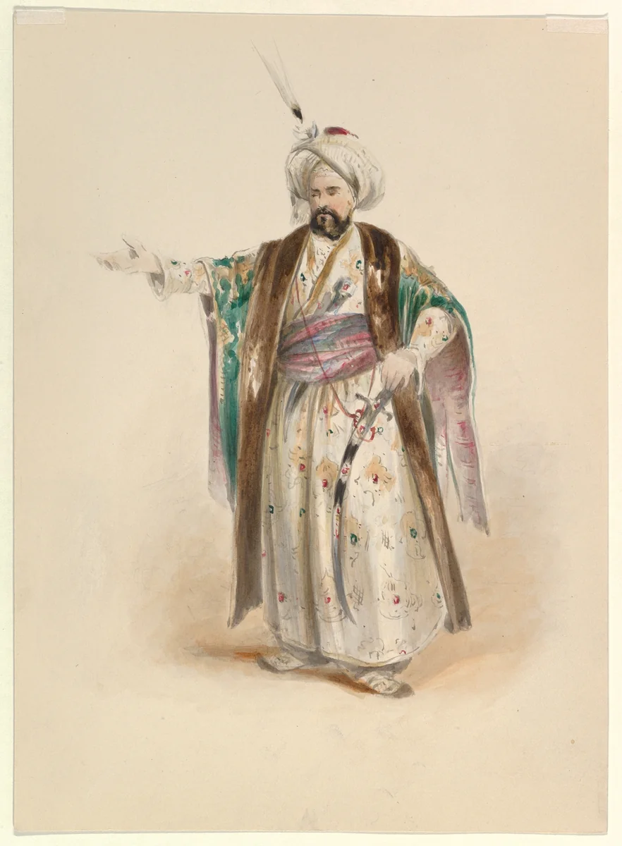 Costume Study for Bassa Selim in the "Abduction from the Seraglio" by W.A. Mozart by Johann Georg Christoph Fries, drawing, 1825-1835