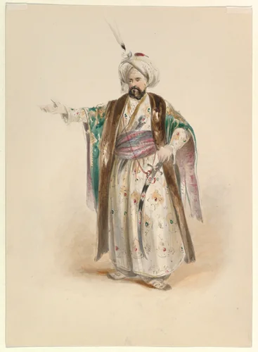 Costume Study for Bassa Selim in the "Abduction from the Seraglio" by W.A. Mozart by Johann Georg Christoph Fries, drawing, 1825-1835