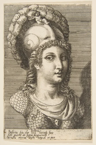 Bust of Bellona by Giulio Bonasone, print, 1526-1536