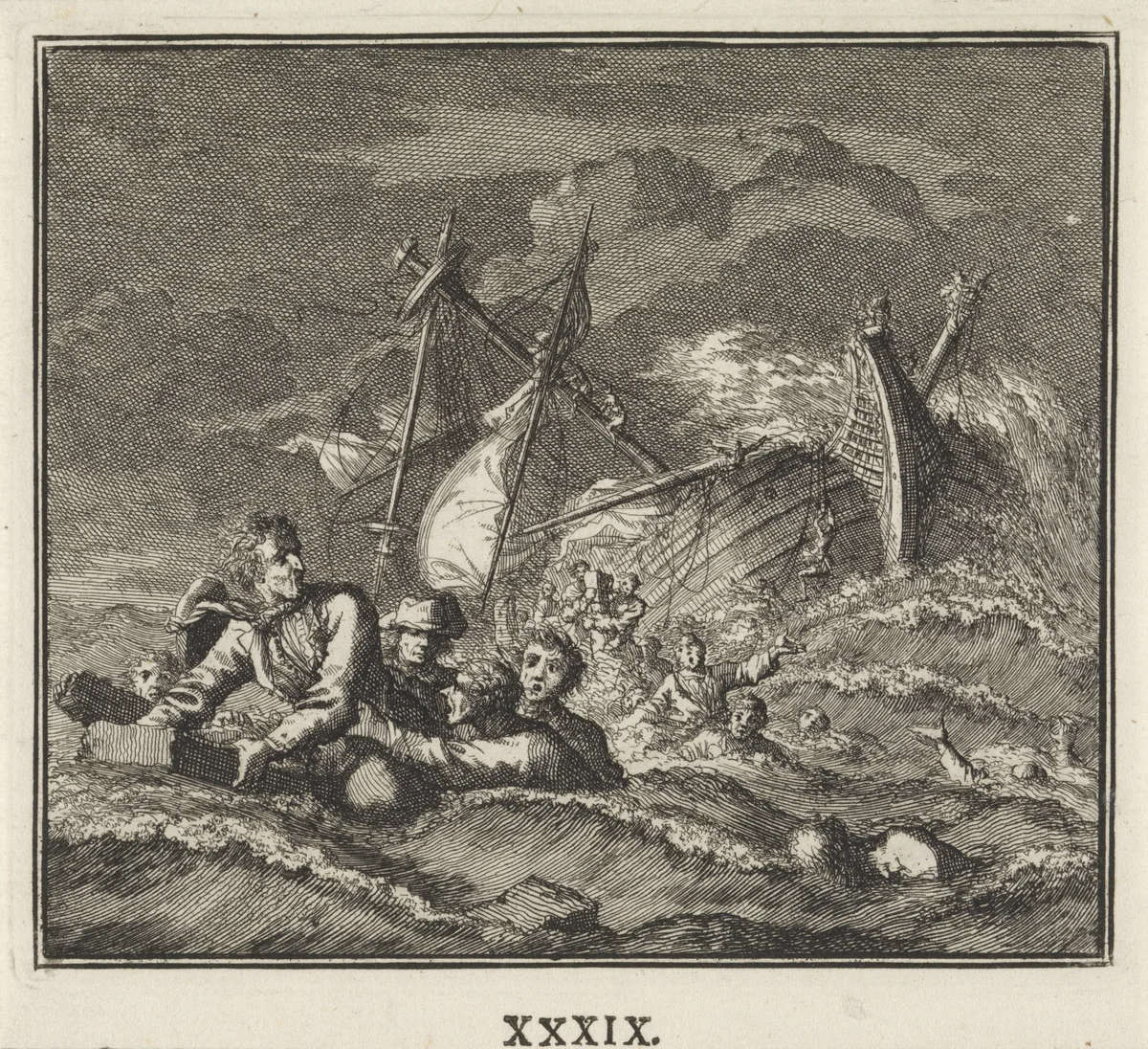 Embleem: schipbreuk by Jan Luyken, print, 1695-1705